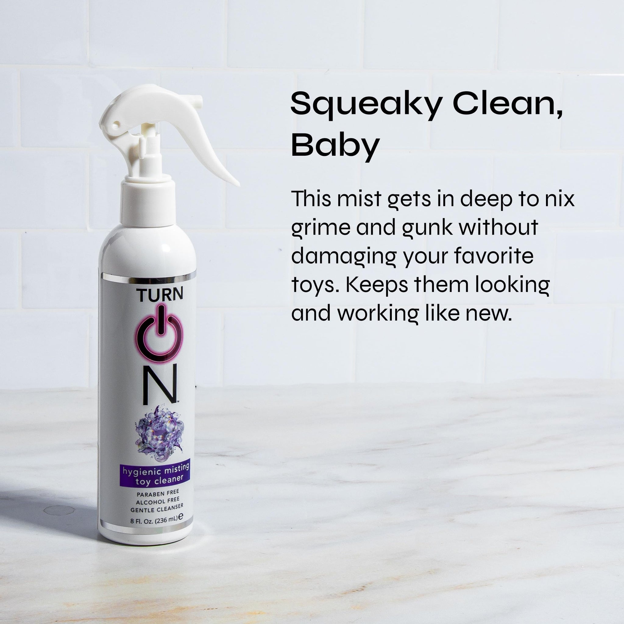 Turn On Hygienic Misting Toy Cleaner, 8 Ounce All Purpose Alcohol Free Gentle Cleansing Spray, No Harsh Chemicals Safe for All Toys and Surfaces