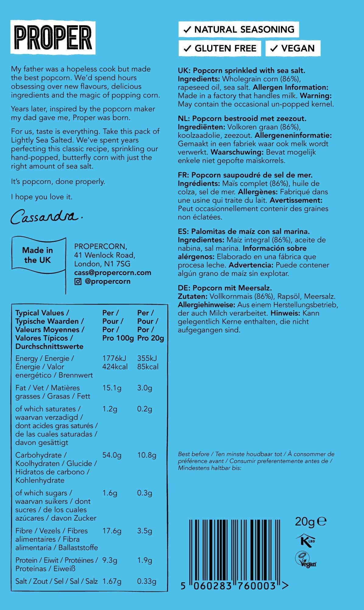 Propercorn Popcorn Lightly sea Salted 20g