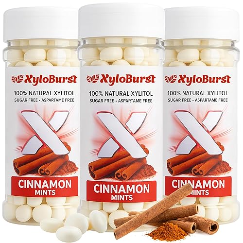 XyloBurst - Xylitol Mints | Sugar Free Breath Mints for Oral Health | Gluten Free, Vegan, Keto Friendly | Aspartame Free Mint | Cinnamon | 200 Count