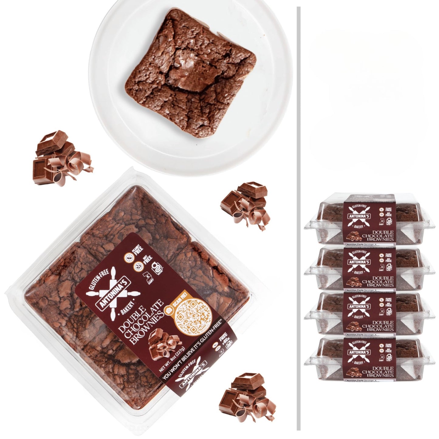 Antonina's Gluten-Free Bakery Double Chocolate Brownies | Certified Gluten-Free | Nut Free | Peanut Free | Taste Homemade | Four 4-Packs (16 Brownies)