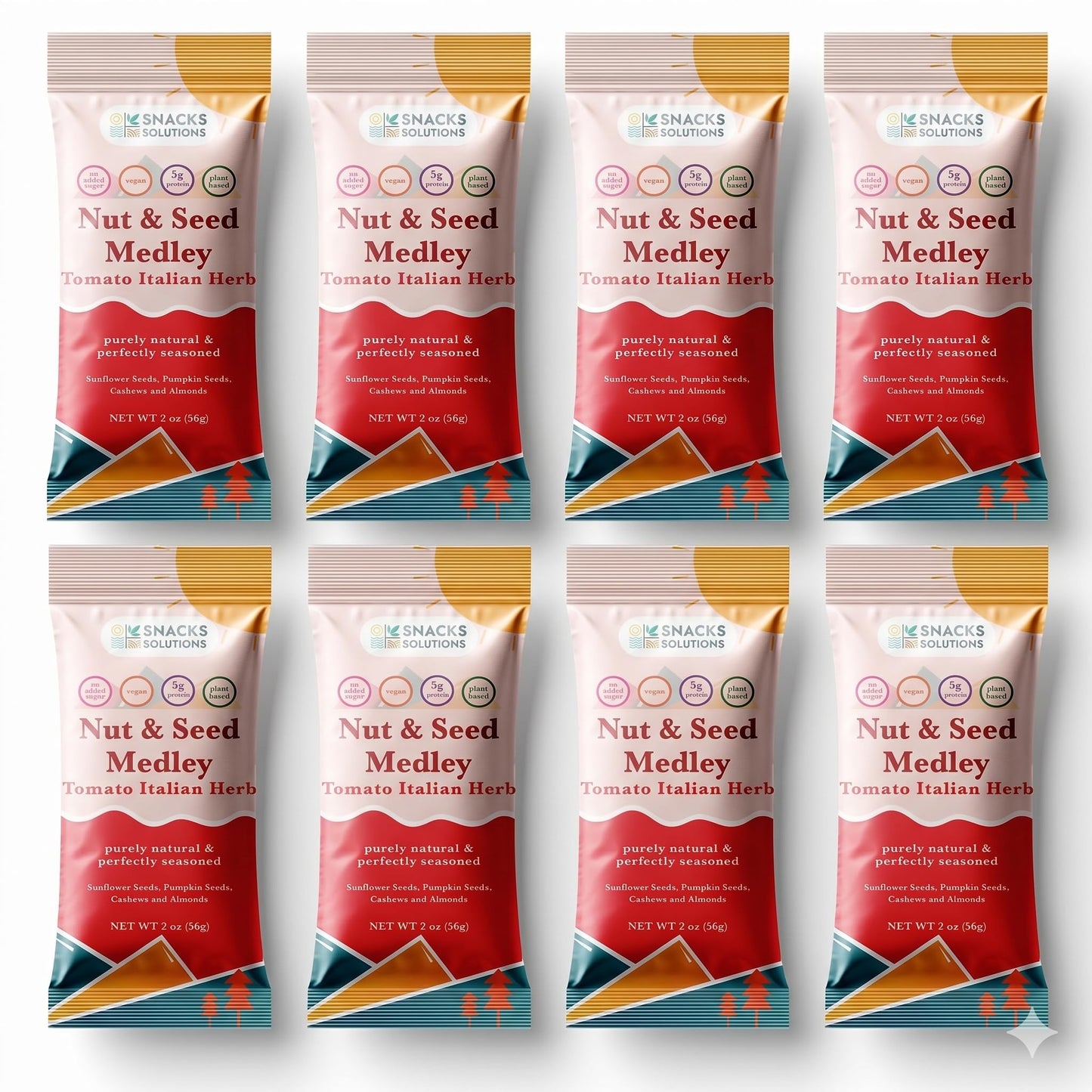 Snacks Solutions Nut & Seed Medley - Healthy Snack & Salad Topper with 5g Plant Protein, Vegan & Gluten Free, Roasted Crunch, Tomato Italian Herb