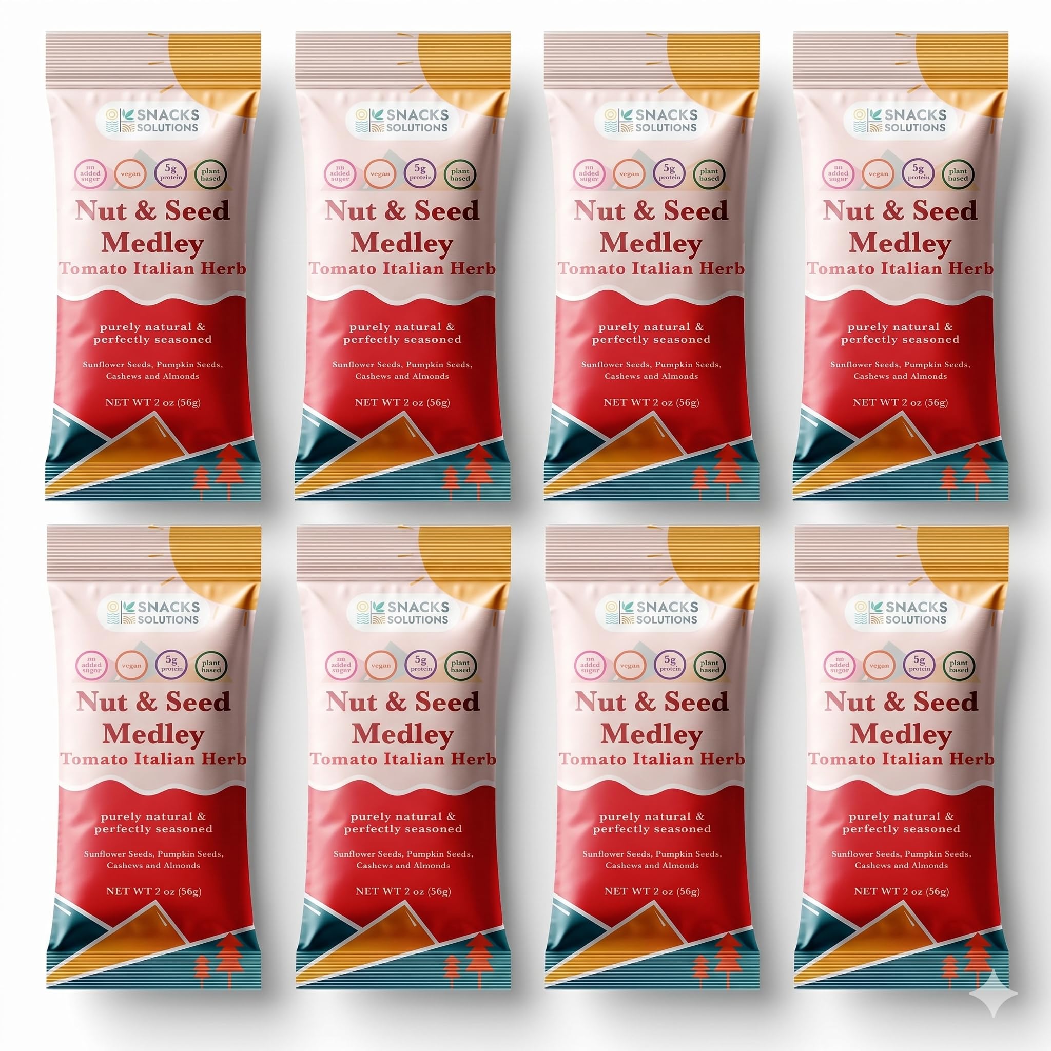 Snacks Solutions Nut & Seed Medley - Healthy Snack & Salad Topper with 5g Plant Protein, Vegan & Gluten Free, Roasted Crunch, Tomato Italian Herb