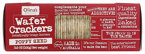Olina's Bakehouse Poppy Seed Wafer Crackers, 3.5 Ounces (Pack Of 12)