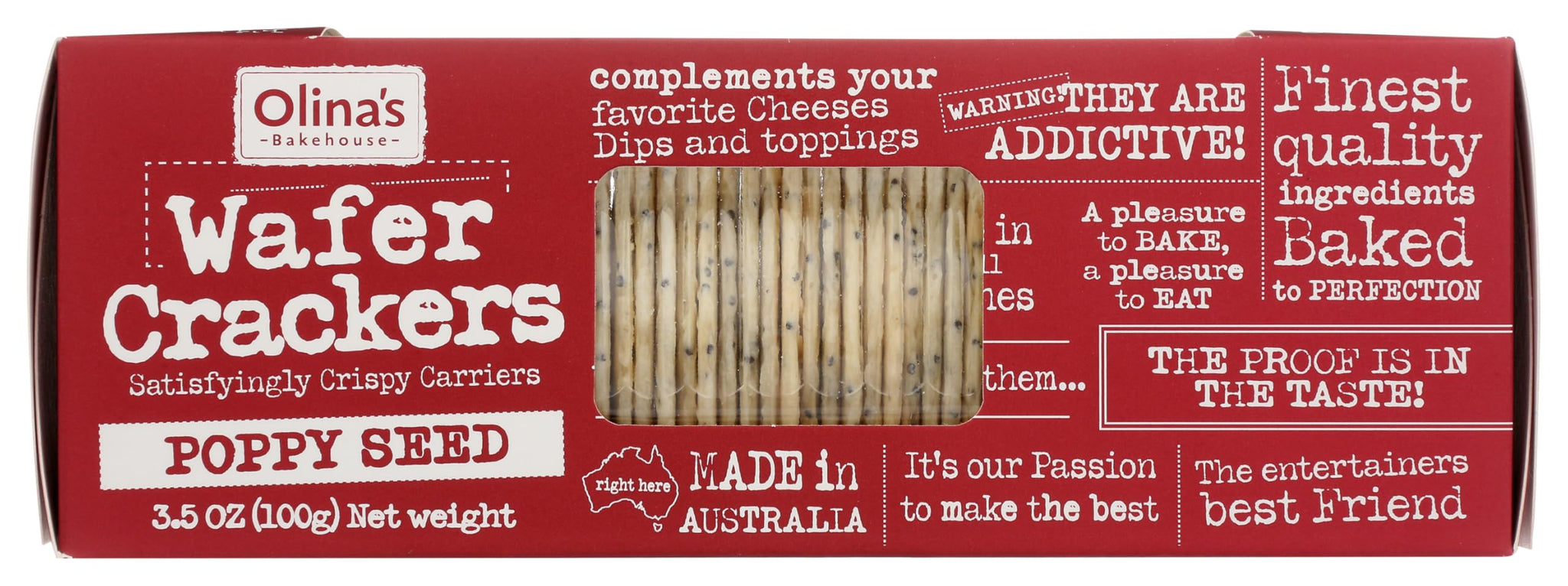Olina's Bakehouse Poppy Seed Wafer Crackers, 3.5 Ounces (Pack Of 12)