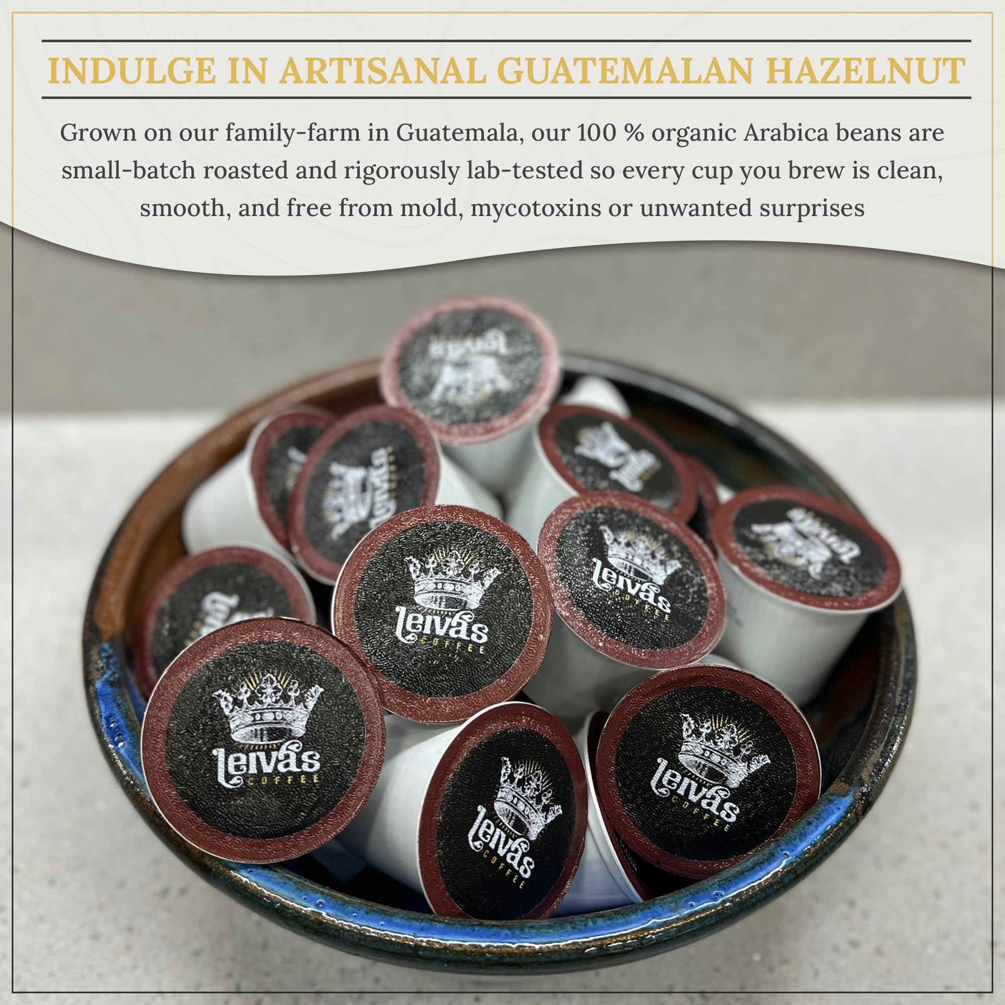 Leiva’s Guatemalan Single Serve K-cups Coffee Pods (22 Count) - Small Batch, Hazelnut Flavor Capsules - Rich, Bold & Balanced Flavor - Single Serve