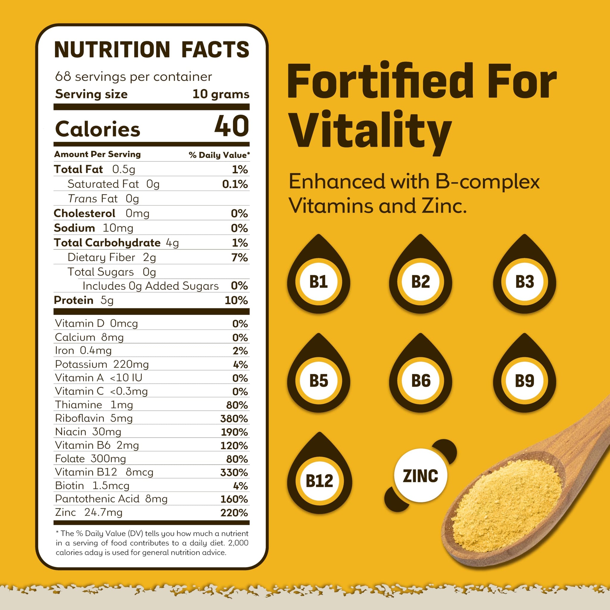Coolinario Large Fortified Nutritional Yeast Flakes - 1 Gal (1.5 lbs) Savory Cheese Flavor for Vegan Cooking | Rich in B-Vitamins, Protein & Fiber |