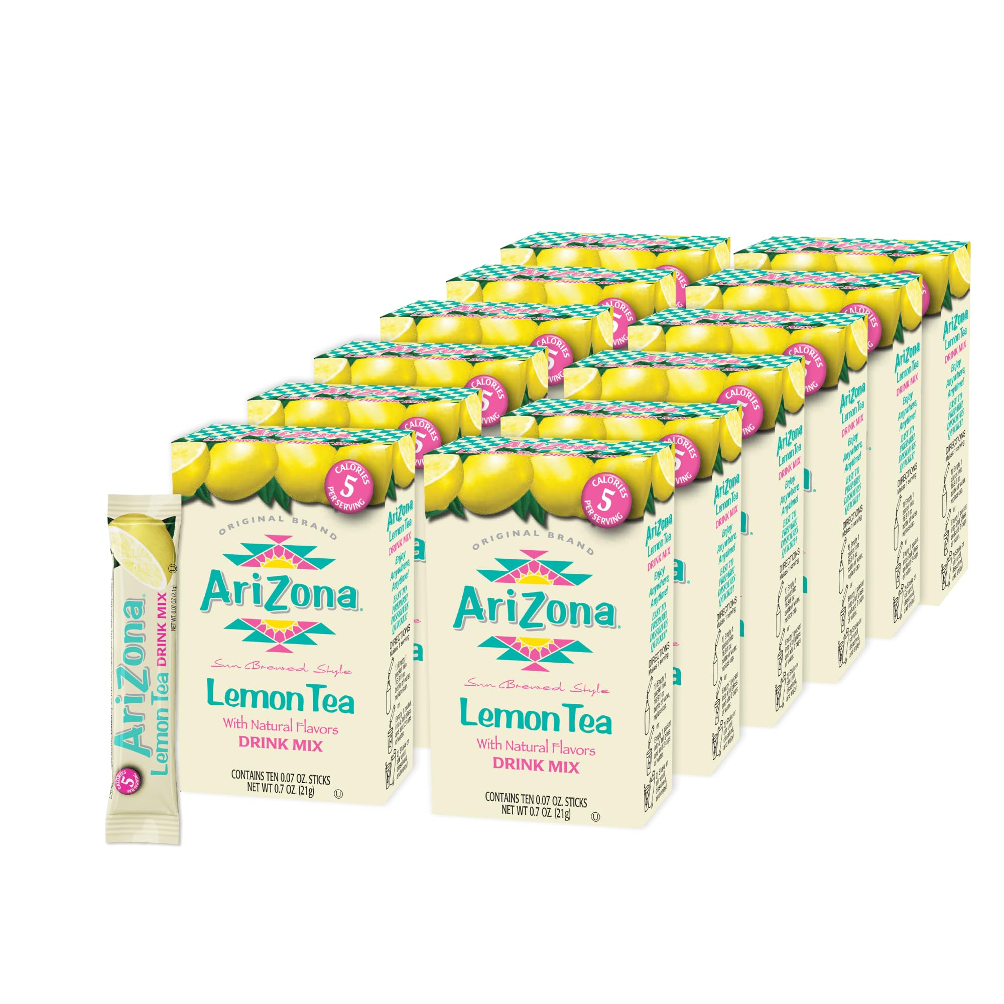 AriZona Lemon Tea - On-the-Go Powdered Drink Mix, 0.07oz 120 Count - 10ct Boxes (Pack of 12)