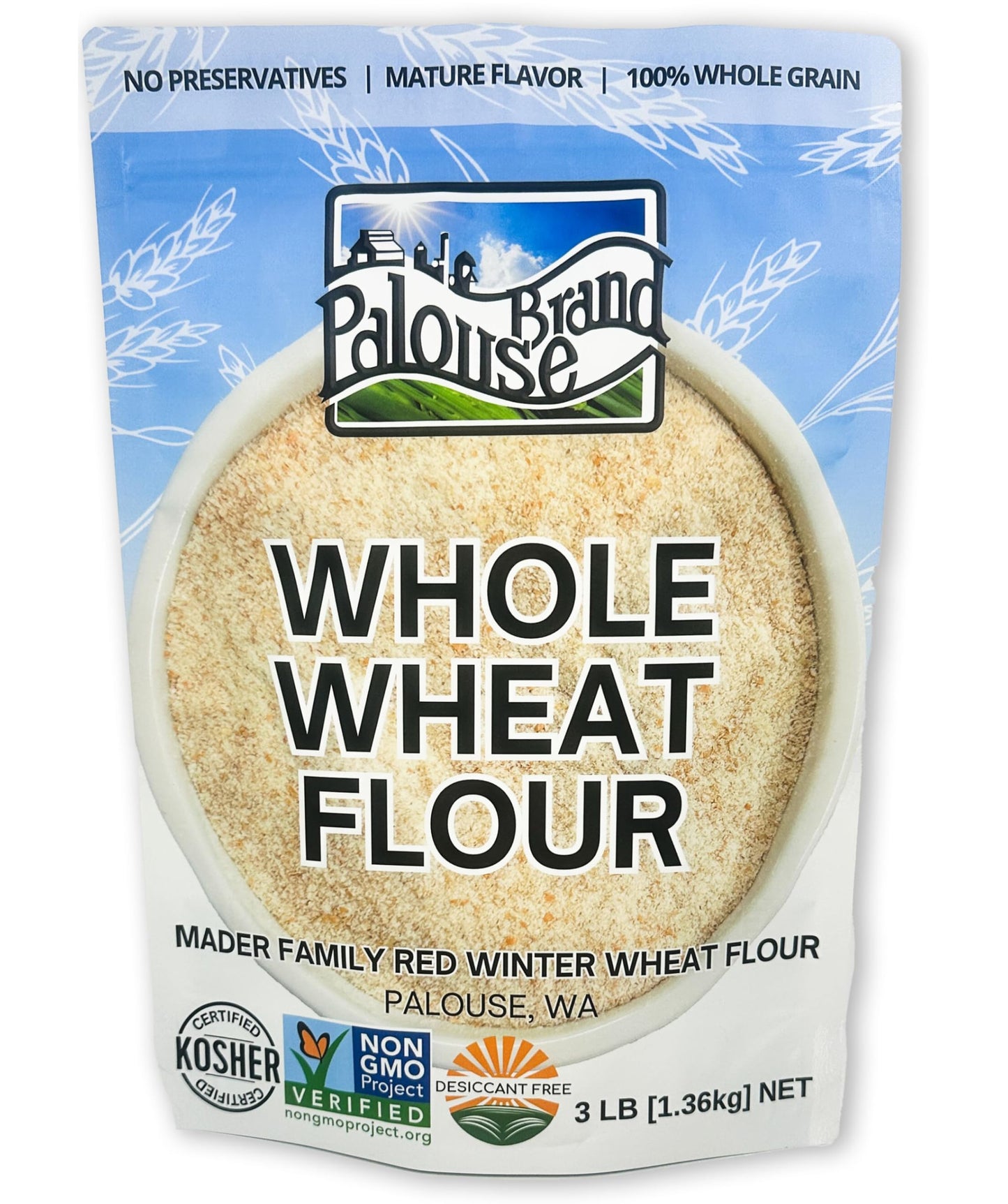 Palouse Brand Certified Glyphosate Residue Free Whole Wheat Flour | 3 LBS | Non-GMO | Unbleached | Stone Ground | Certified Kosher Parve | USA Grown |