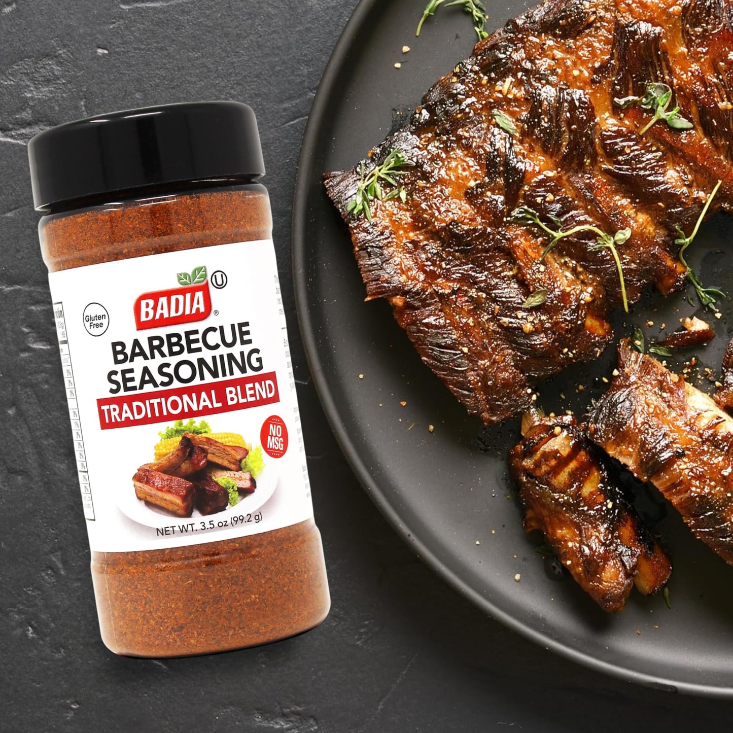 Badia Barbecue Seasoning Traditional Blend, 3.5 oz - Savory BBQ Spice Mix for Ribs, Meats & Chicken, MSG Free