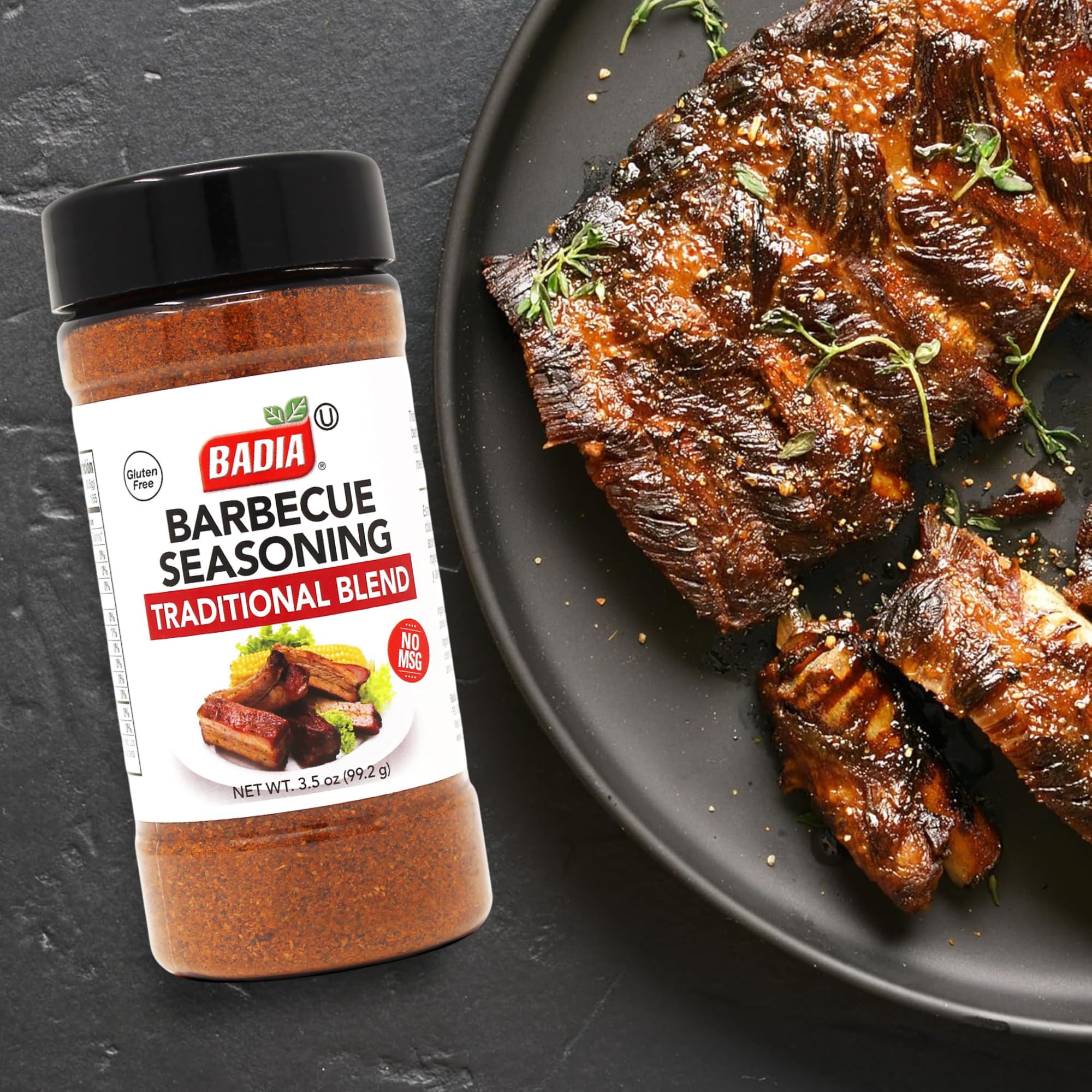 Badia Barbecue Seasoning Traditional Blend, 3.5 oz - Savory BBQ Spice Mix for Ribs, Meats & Chicken, MSG Free