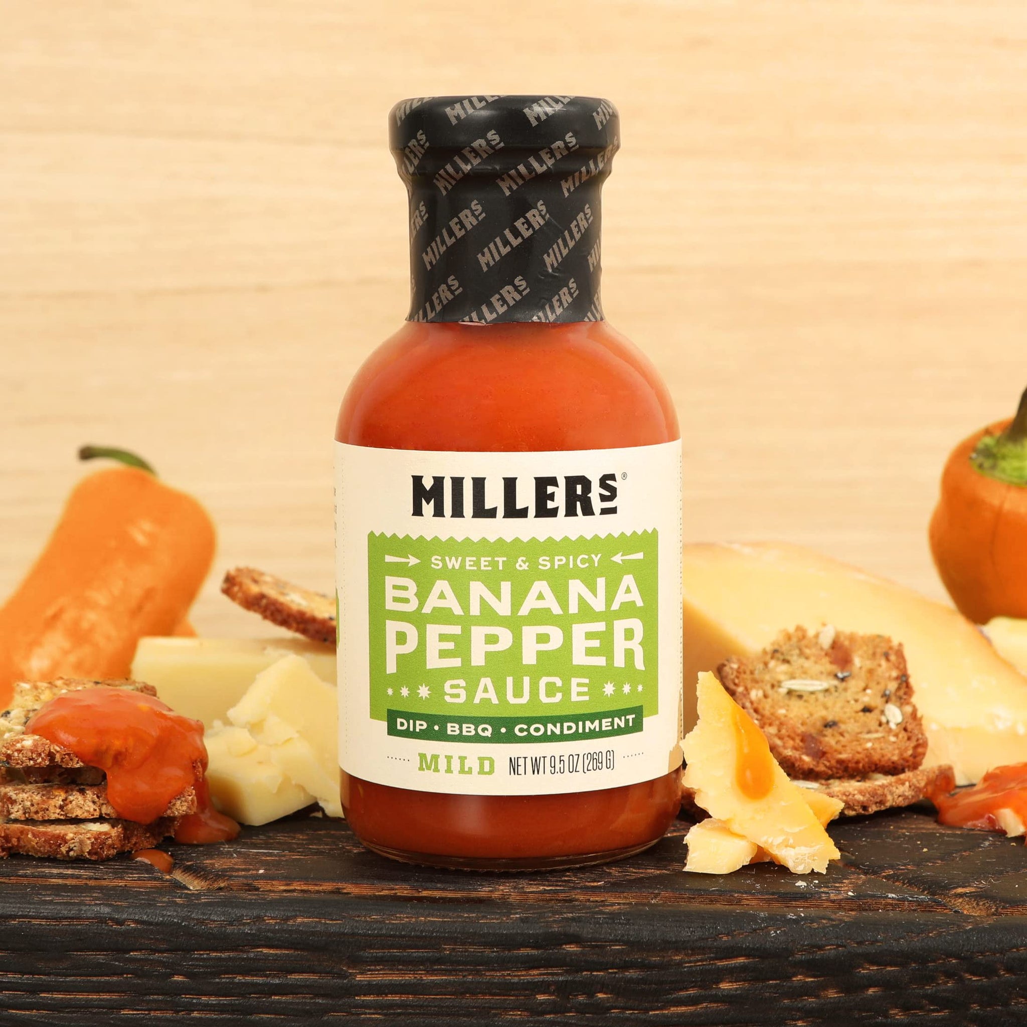 Miller's Banana Pepper Sauce - Red Banana Pepper Mild Hot Sauce, Sweet Spicy Banana Pepper Sauce - Best Use for Chicken Wing, Burgers, Sandwich