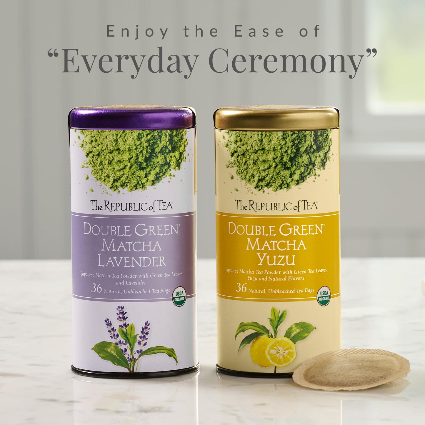 The Republic of Tea Organic Double Green Matcha Lavender, Individual Tea Bags with Japanese Matcha Tea Powder and Green Tea Leaves Blend, Natural