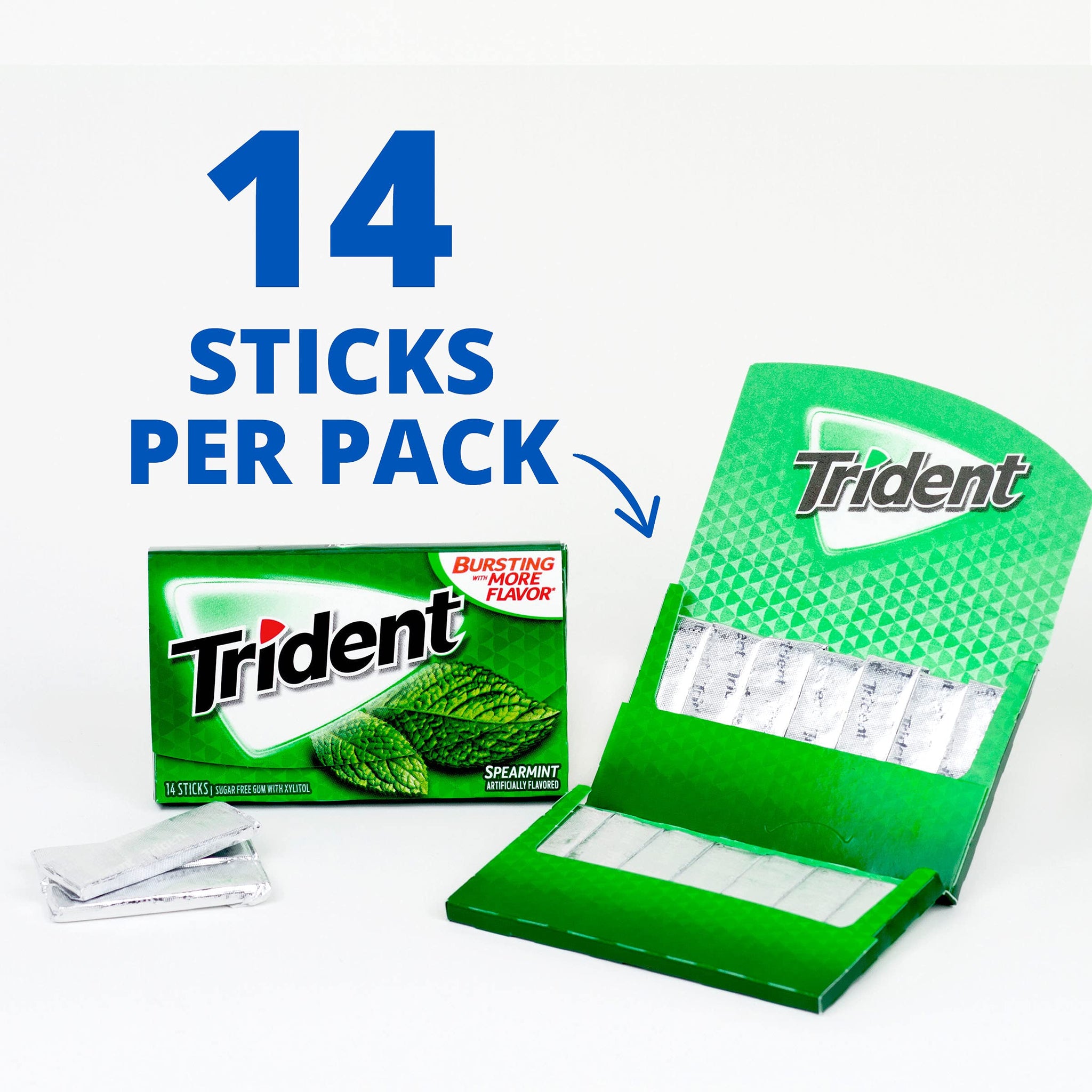 Trident Spearmint Sugar Free Gum, Value Pack, 8 Packs of 14 Pieces (112 Total Pieces)