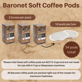 Baronet Coffee Pods [Butter Pecan-54 Pods] Flavored Single Cup Use, Like Senseo [3 Boxes of 18 Single Serve 10 Gram] Regular Strength, Medium Roast