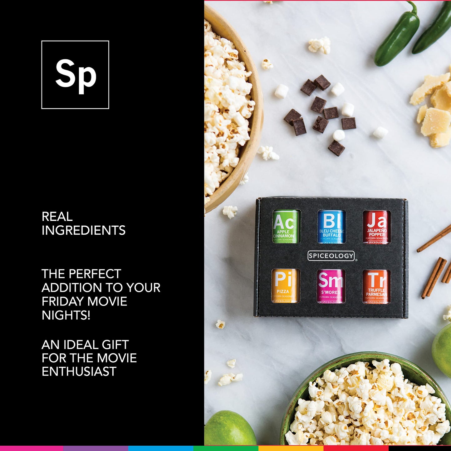 Spiceology - Popcorn Seasoning Variety Pack - 6 Gourmet Popcorn Spices & Seasonings - Apple Cinnamon, Bleu Cheese Buffalo, Jalapeño Popper, Pizza