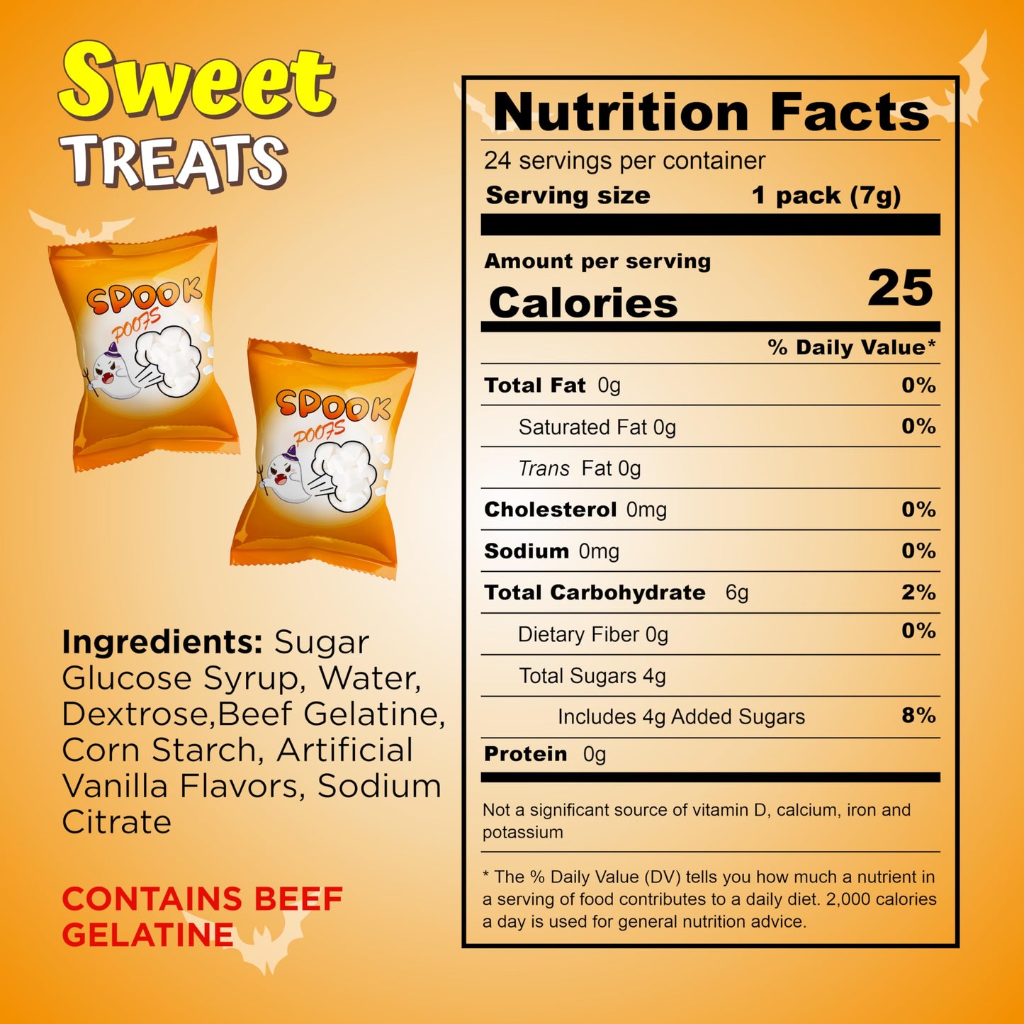 4E's Novelty 24 Pack Halloween Mini Marshmallows - Spook Poof - Indvidually Wrapped Vanilla Flavor - Halloweens Candy for Kids in Bulk, Snacks