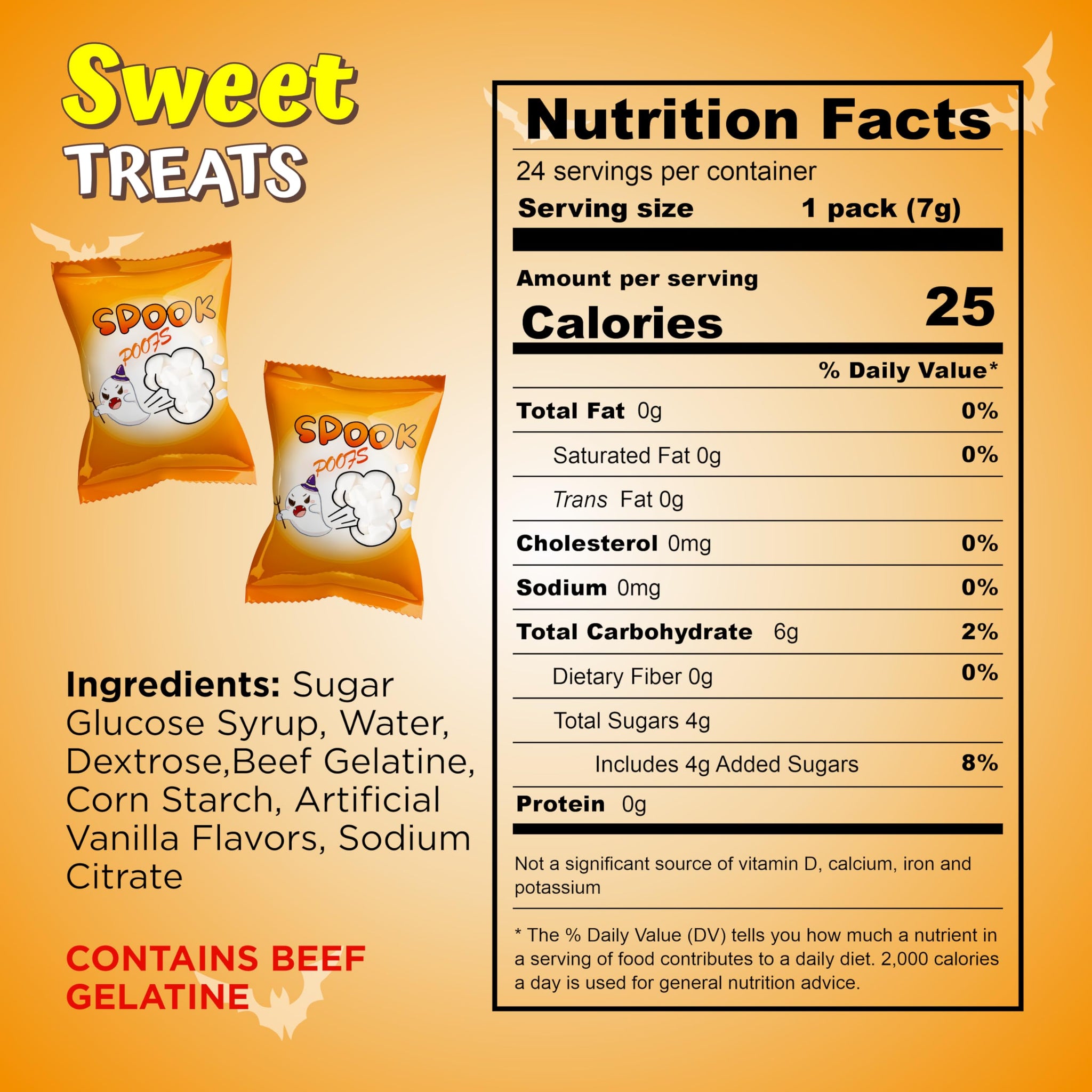 4E's Novelty 24 Pack Halloween Mini Marshmallows - Spook Poof - Indvidually Wrapped Vanilla Flavor - Halloweens Candy for Kids in Bulk, Snacks