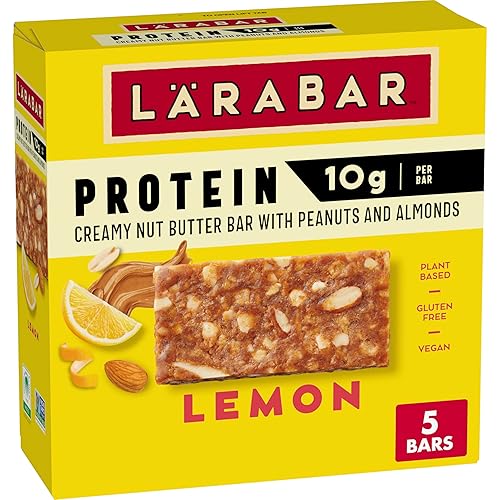 Larabar Lemon Protein Bars, Peanuts and Almonds, 10g Protein, Gluten Free, 5 Ct, 7.95 oz