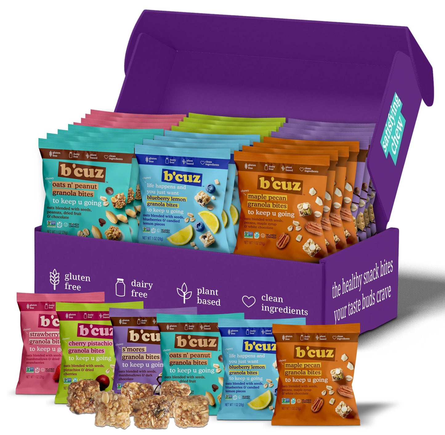 B’cuz Granola Bites Variety Pack, 6 Flavors, Gluten Free, Dairy Free, Vegan & Kosher Snacks, On-the-Go Breakfast Snack Packs for Kids & Adults, 1 oz