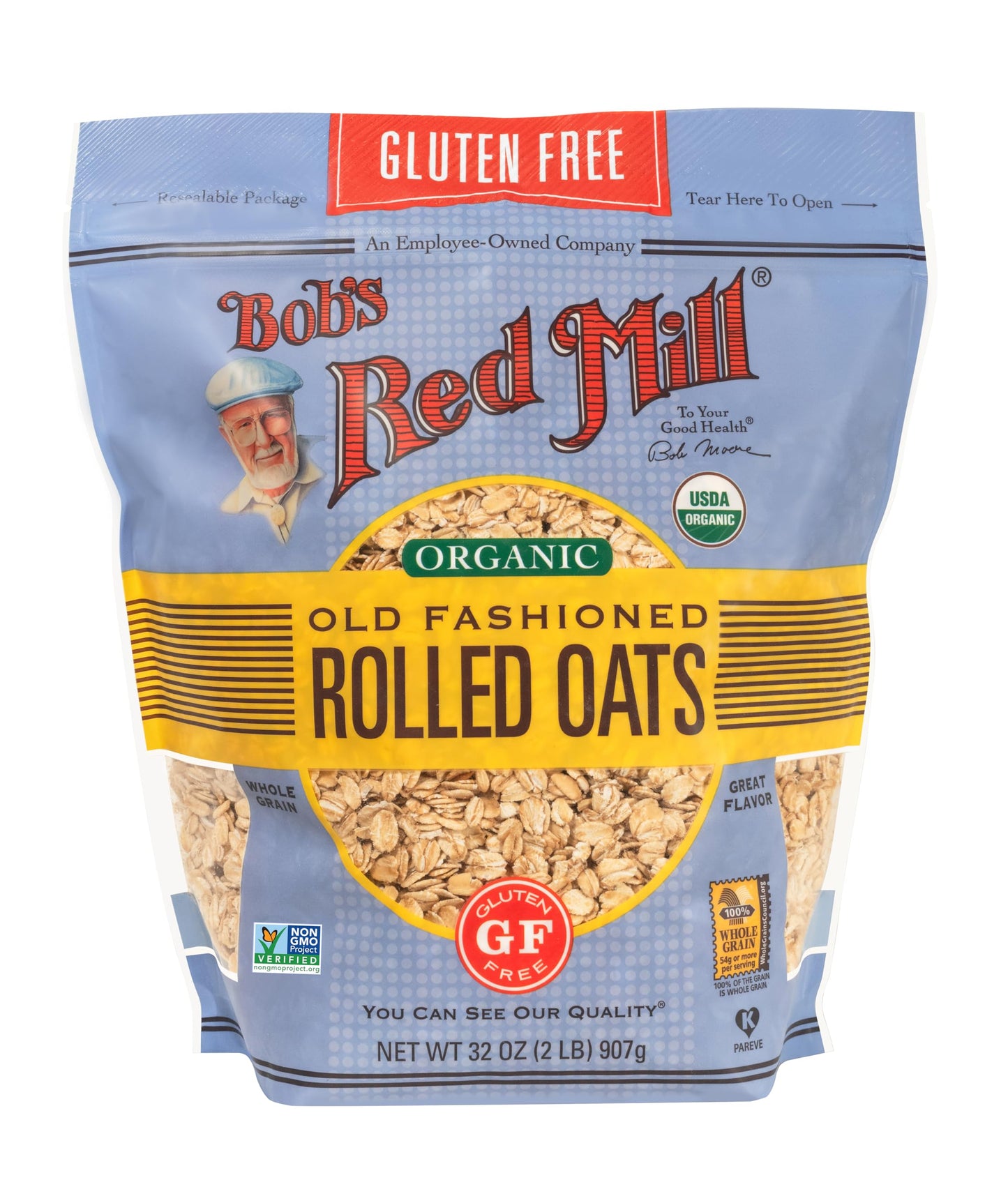 Bob's Red Mill Gluten Free Organic Old Fashioned Rolled Oats, 32oz (Pack of 1) - Non GMO, Whole Grain, Vegan, Kosher