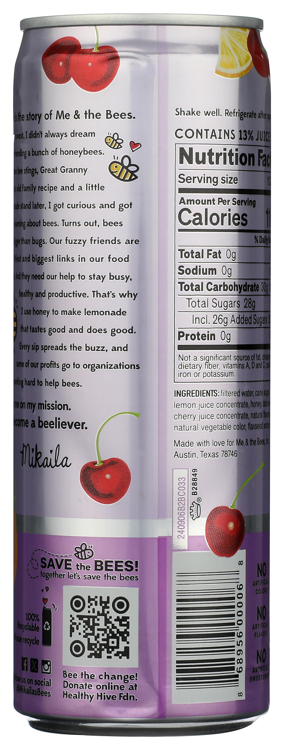 Me & The Bees, Lemonade Black Cherry, 12 Fl Oz