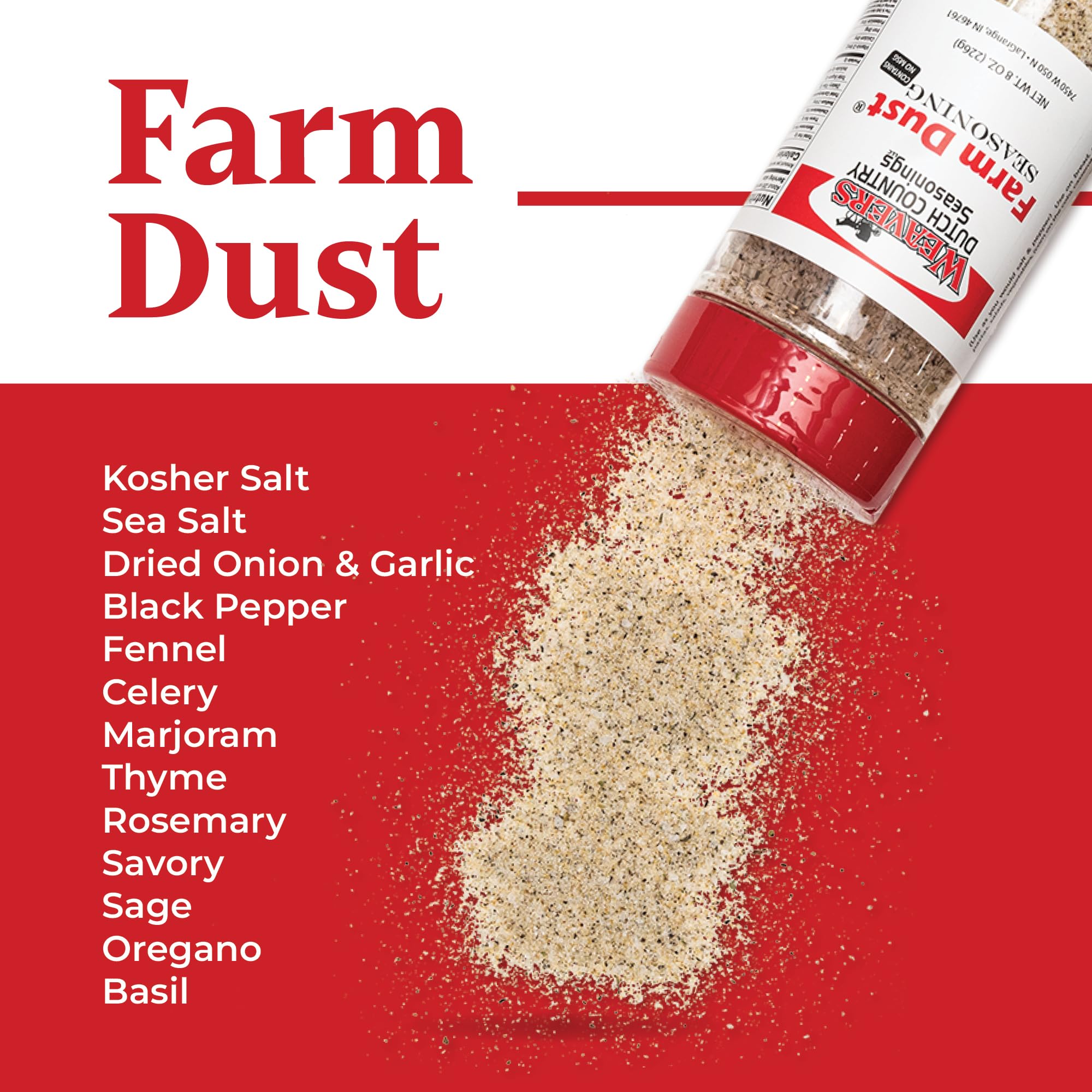 Weaver’s Dutch Country Seasonings Farm Dust, 2.125 oz - All?Natural Savory Herb & Sea Salt Blend, No MSG - Ideal for Meats, Vegetables, Breads, Pasta
