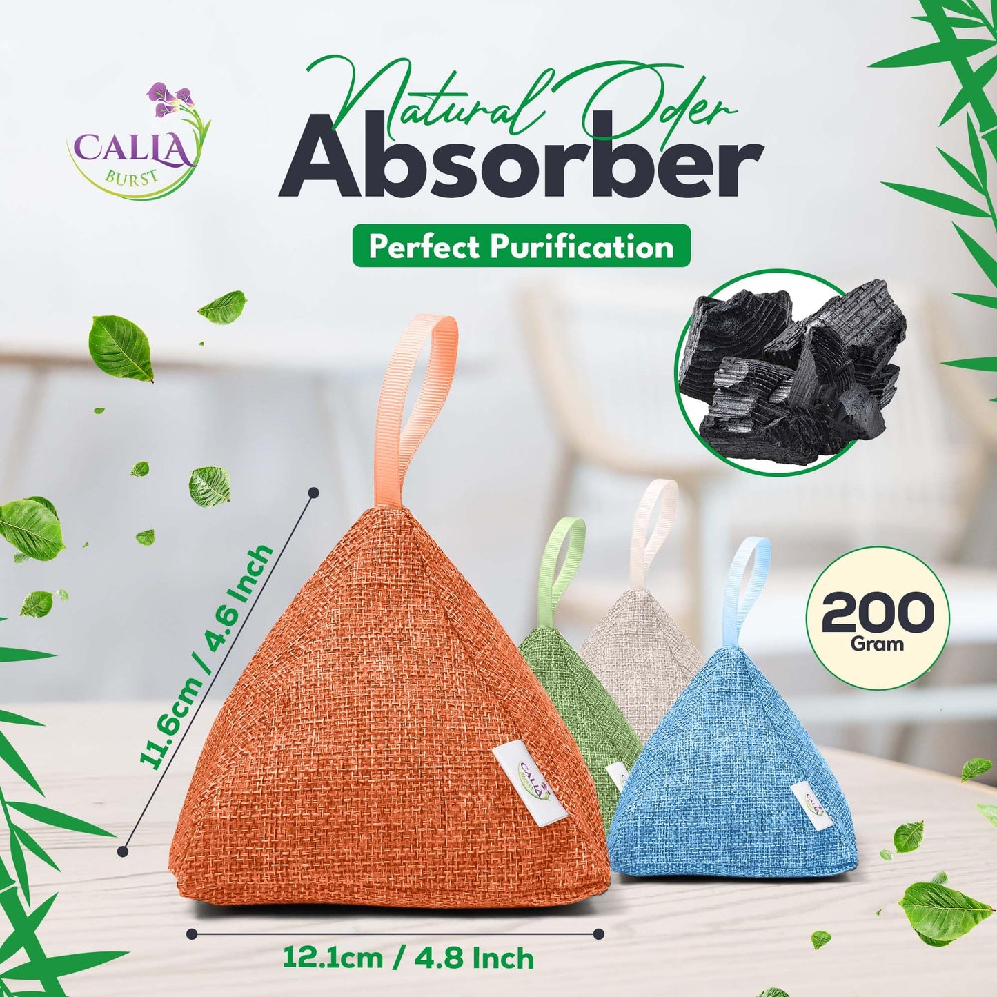 4 Pack Bamboo Charcoal Air Purifier Bags 200 Grams Each - Activated Charcoal Odor Absorber for Car, Pets & Closet - Natural Freshener for Home