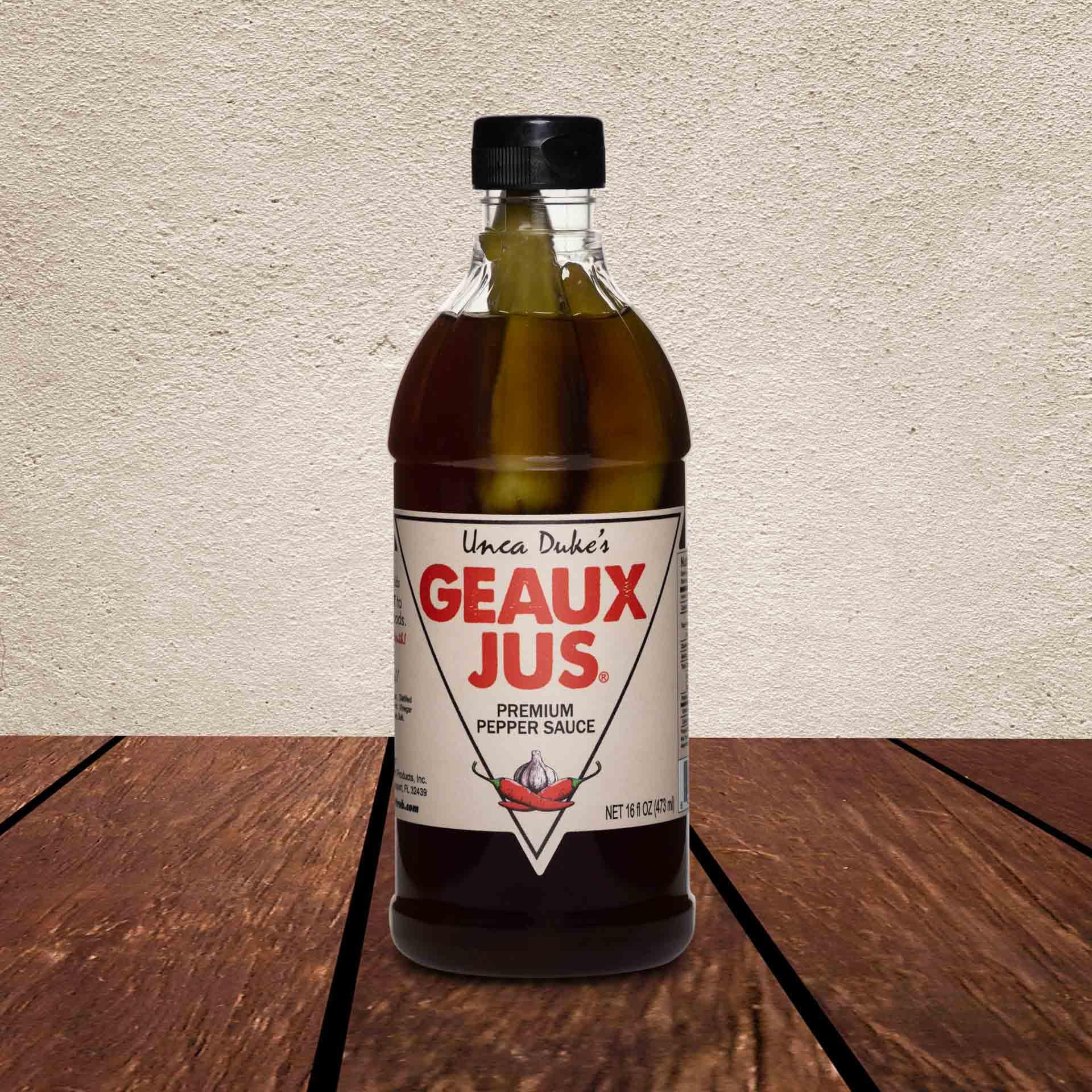 Unca Duke’s Geaux Jus® Premium Pepper Sauce, 16 oz - Classic Southern Pepper Vinegar Condiment for Seafood, BBQ, Cocktails & Everyday Use