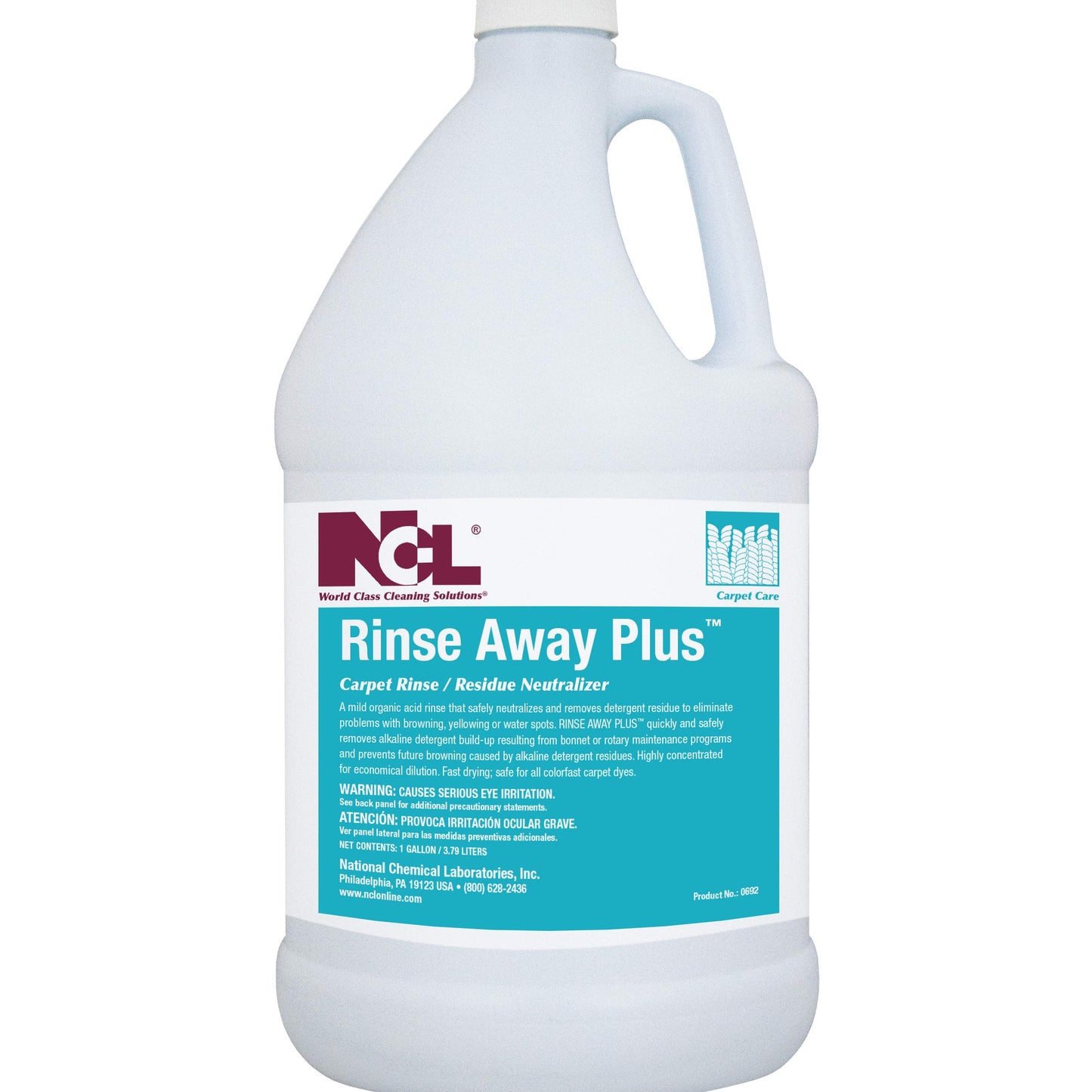 RINSE AWAY PLUS Carpet Rinse/Residue Neutralizer, 4 x 1 Gallon, Makes 100+ Gallons of Neutralizer (NCL0692-29)