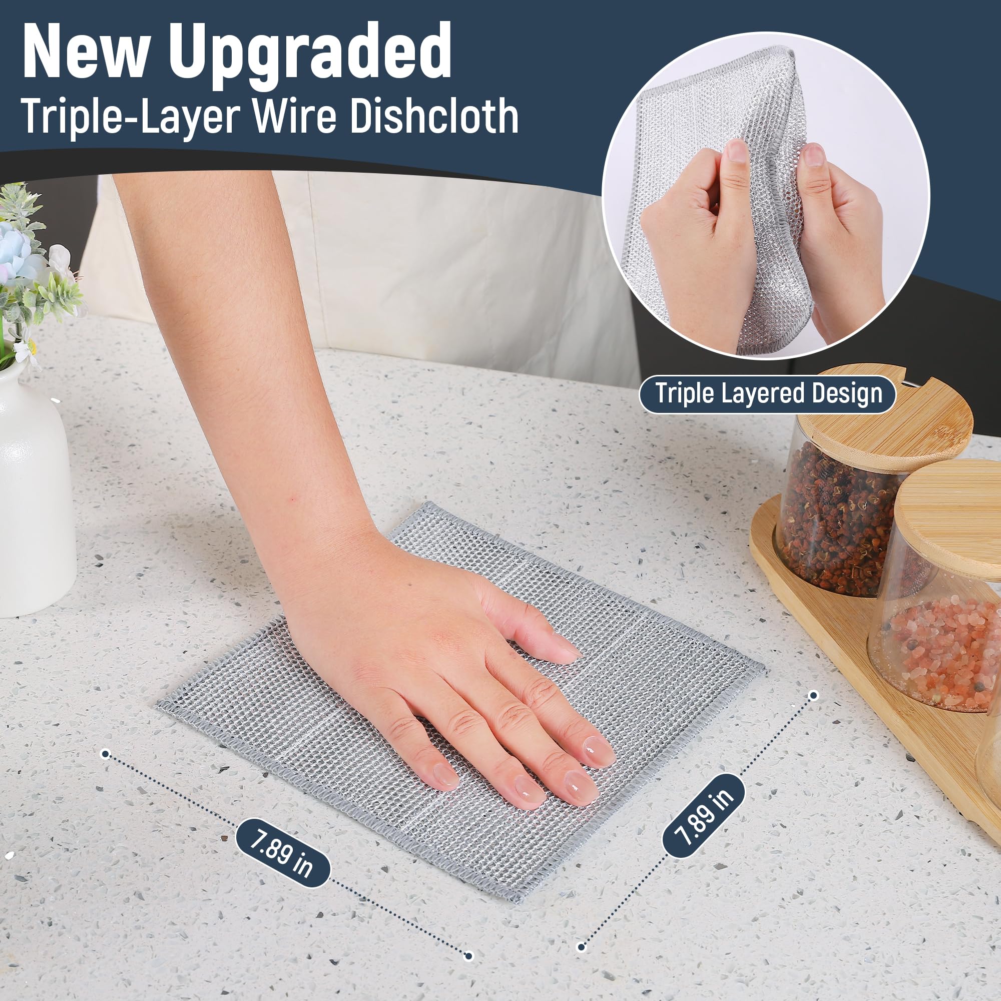 3 Layers Non Scratch Wire Dish Cleaning Supplies 12PCS - Wire Dishwashing Rag Home Essentials-Reusable Steel Wool Scrubber Washcloths,Kitchen Towels