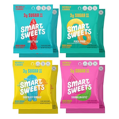 SmartSweets Variety Pack, Gluten Free Gummies, Plant Based Snacks for Adults & Kids, Chewy Candy, Low Sugar, Includes Sweet Fish, Sourmelon Bites