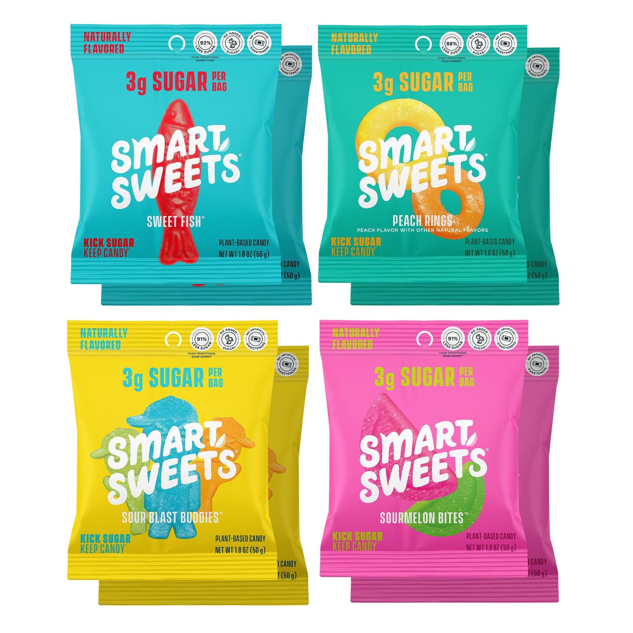 SmartSweets Variety Pack, Gluten Free Gummies, Plant Based Snacks for Adults & Kids, Chewy Candy, Low Sugar, Includes Sweet Fish, Sourmelon Bites