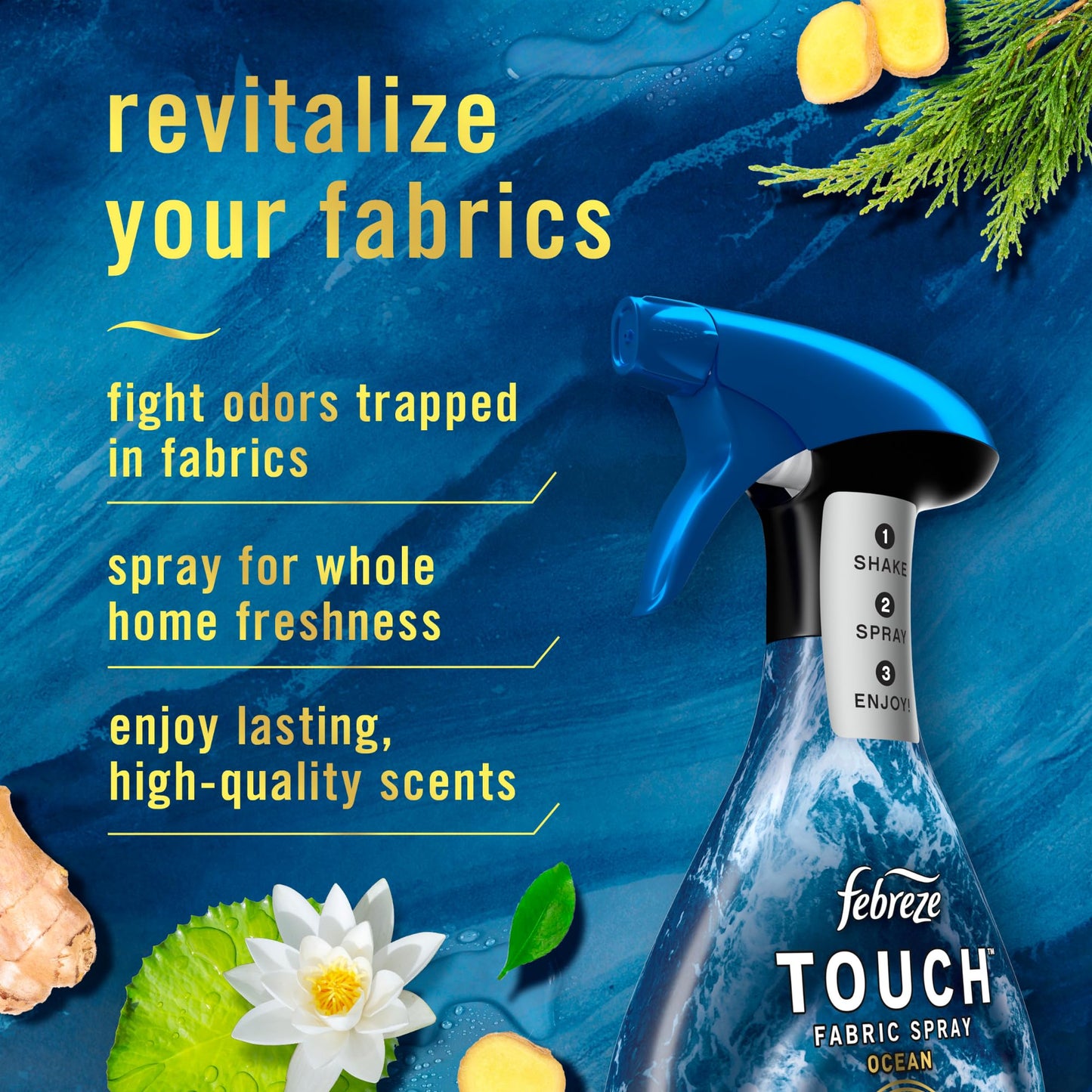 Febreze Touch Fabric Spray, Air Freshener, Odor-Fighting Fabric Refresher, Couch and Linen Spray, Sneaker Balls Alternative, Ocean and Mountain Scent