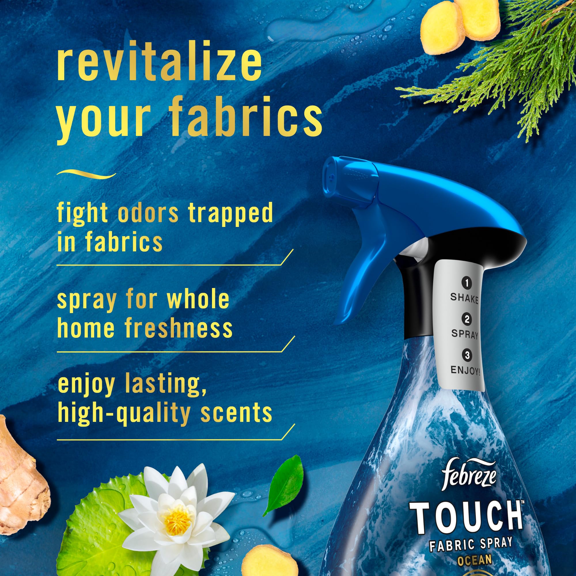 Febreze Touch Fabric Spray, Air Freshener, Odor-Fighting Fabric Refresher, Couch and Linen Spray, Sneaker Balls Alternative, Ocean and Mountain Scent