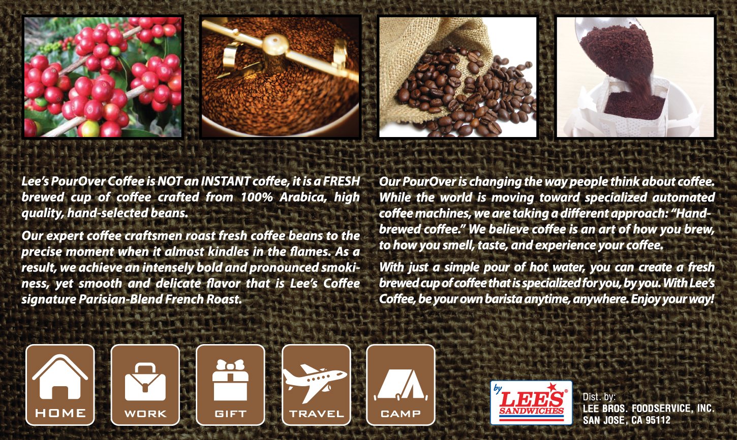 Lee's Coffee Pourover Fresh Ground Filter Packs, Parisian, 50 Count