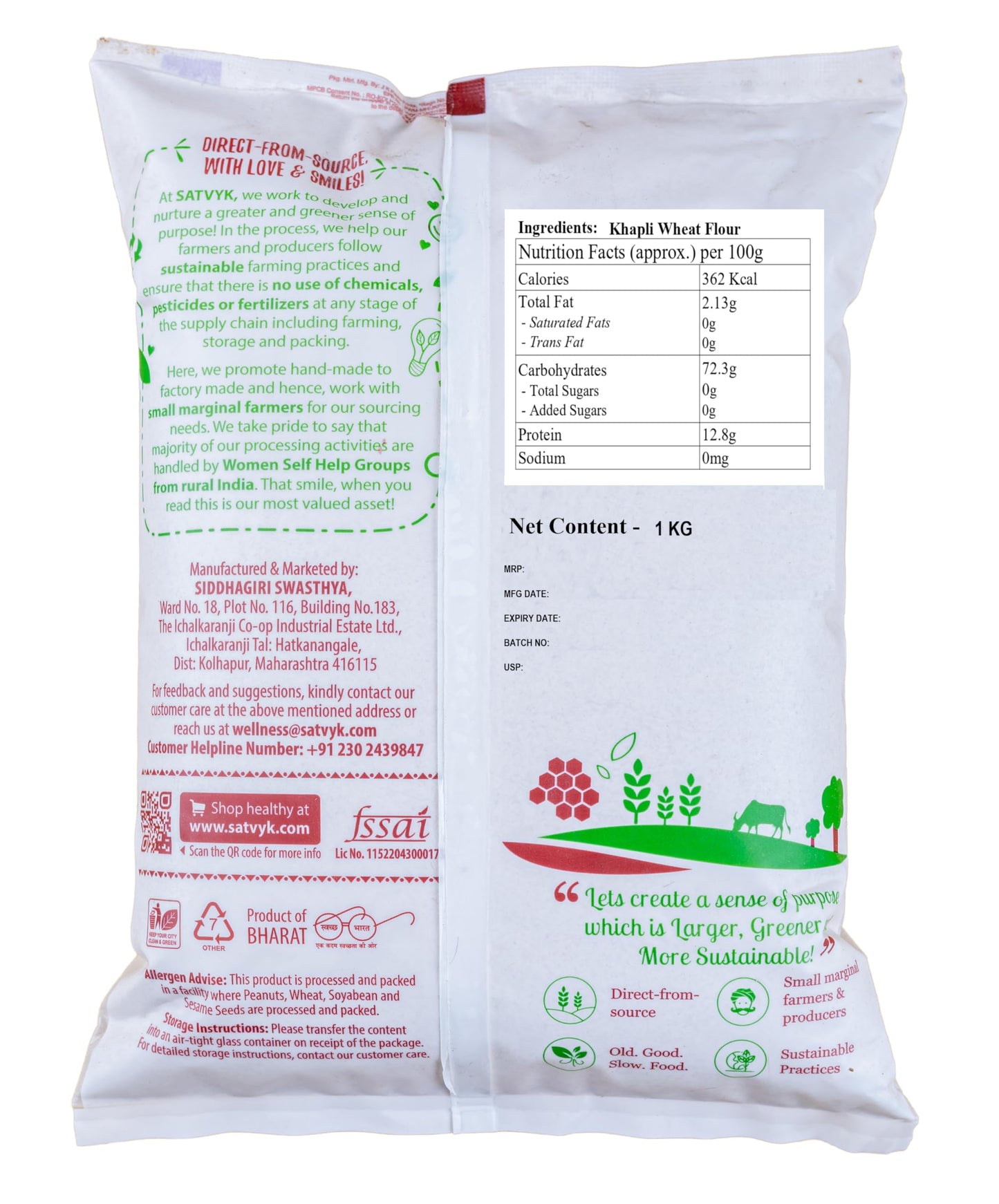 S Siddhagiri's SATVYK THE HEALTH re STORE Khapli Wheat Flour (Set of 3-3kg) - Stoneground Khapli Atta | Easy to Digest | Fiber Rich Whole Wheat Flour
