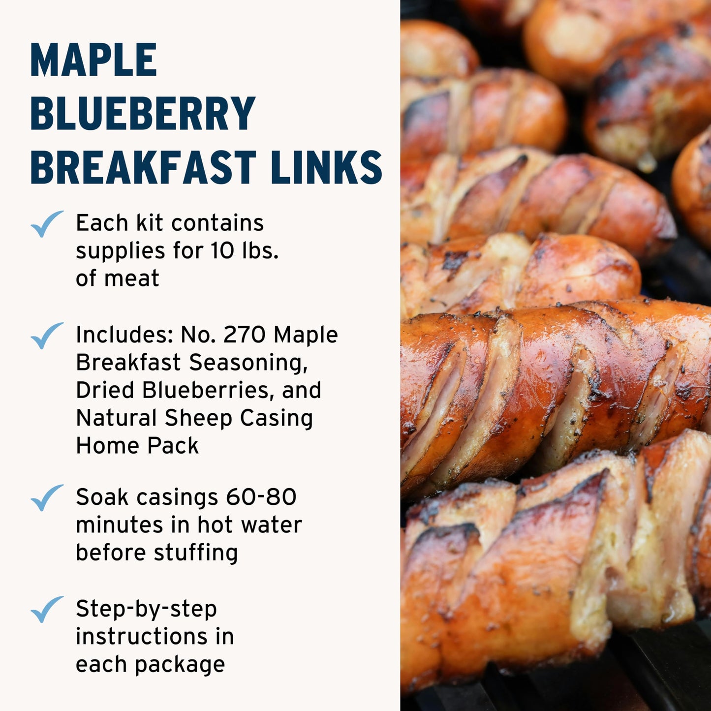 PS Seasoning Maple Blueberry Breakfast Brat Sausage Making Kit for Homemade Links, Complete Seasoning Mix with Real Blueberries and Natural Casings