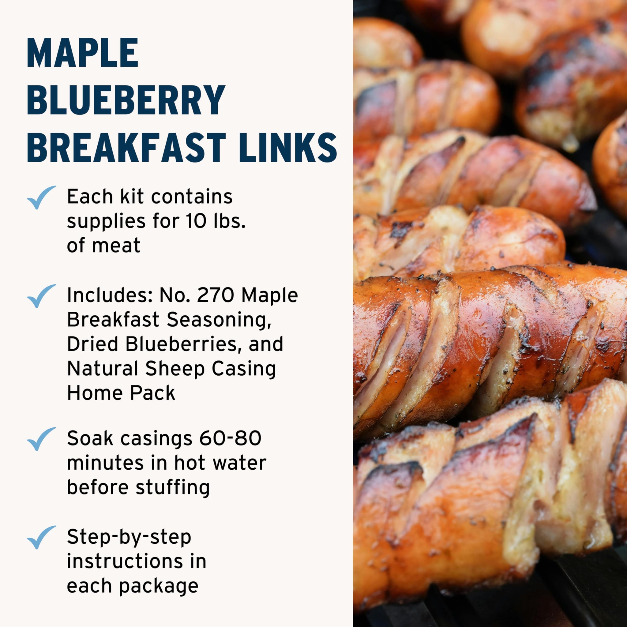 PS Seasoning Maple Blueberry Breakfast Brat Sausage Making Kit for Homemade Links, Complete Seasoning Mix with Real Blueberries and Natural Casings
