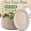 Bgtecho 120 Pack Oval Paper Plates, 12.5 Inch Disposable Dinner Plates, Disposable Heavy Duty Large Biodegradable Plate, Super Strong Compostable