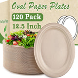 Bgtecho 120 Pack Oval Paper Plates, 12.5 Inch Disposable Dinner Plates, Disposable Heavy Duty Large Biodegradable Plate, Super Strong Compostable