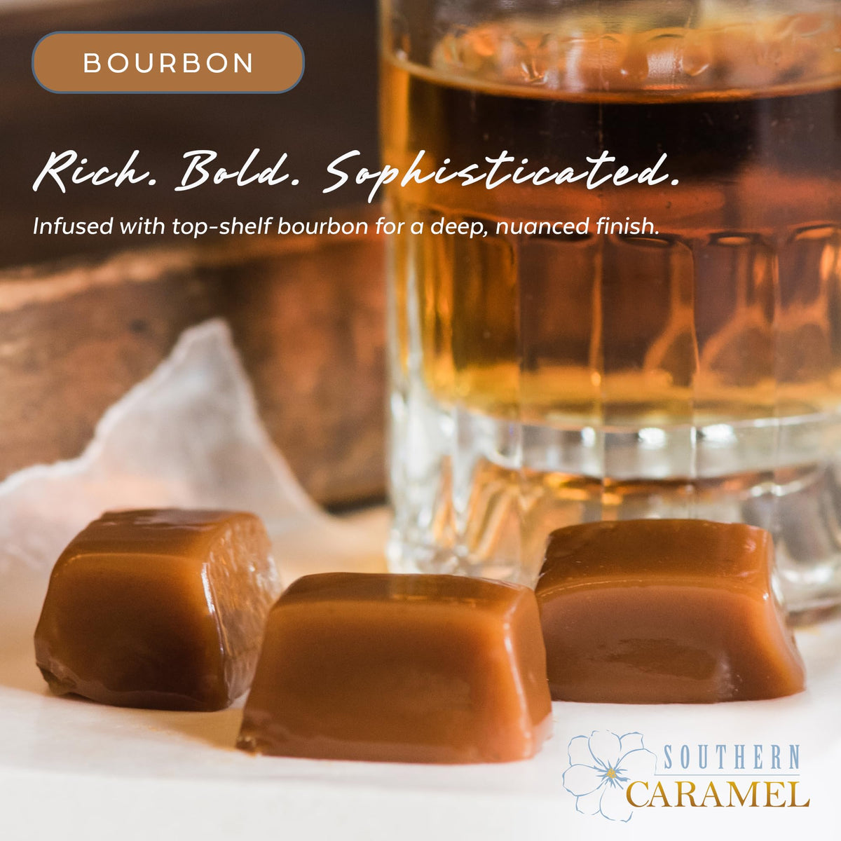 Southern Caramel Bourbon Caramels, Handcrafted, 8 oz (Pack of 1)