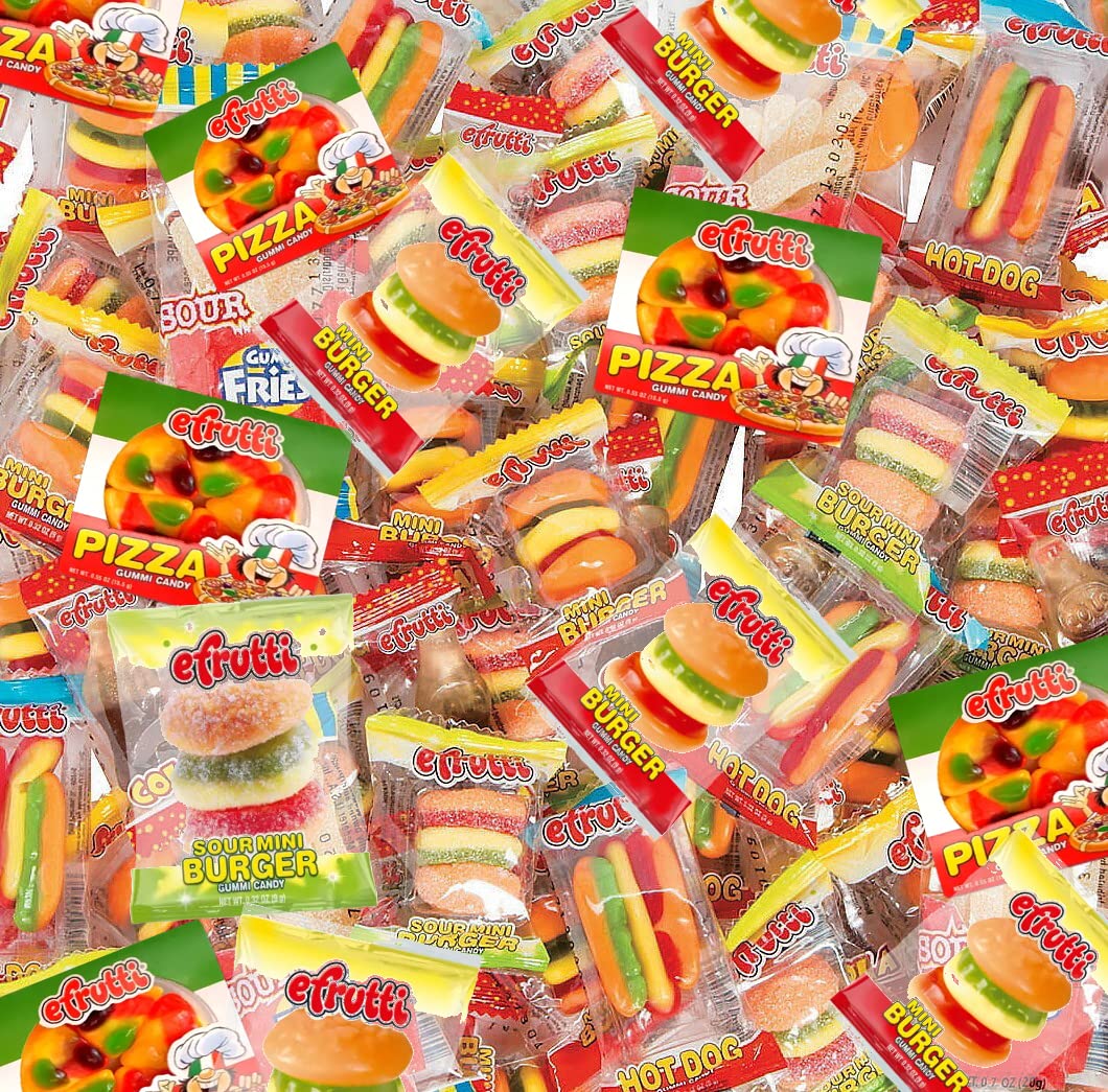 eFrutti Gummy Candy Variety Pack - Sweet & Sour Gummies with Burgers, Mini Burgers, Pizza and Hot Dog Tangy Fruity Gummies Bulk Candy for Home, Office