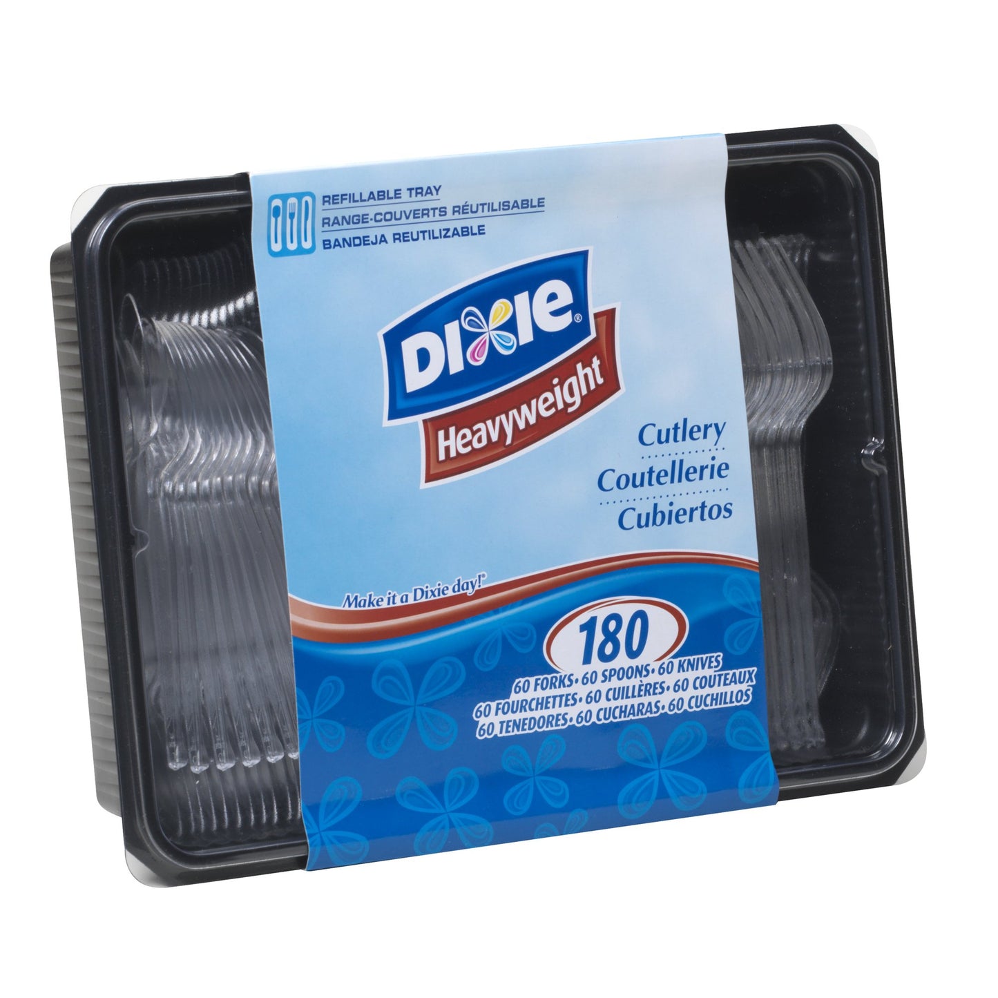 Dixie Cutlery Keeper with Heavy-Weight Polystyrene Forks, Knives and Teaspoons by GP PRO (Georgia-Pacific), Clear, CH0180DX7, 1,800 Count (Case of 1