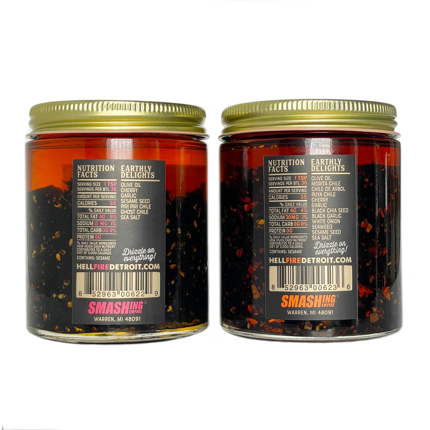 Hell Fire Detroit Chile Oil - Hot, Fire-Roasted Blend with Ghost & Piri Piri Chiles, All-Natural, Vegan, Gluten-Free, Low Sodium - 4 fl oz (2 Pack
