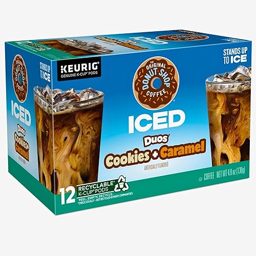 The Original Donut Shop Duos Cookies and Caramel Iced Coffee K-Cup Pods, Medium Roast, Recyclable, 12 Count Box, Specially Crafted for Iced Coffee