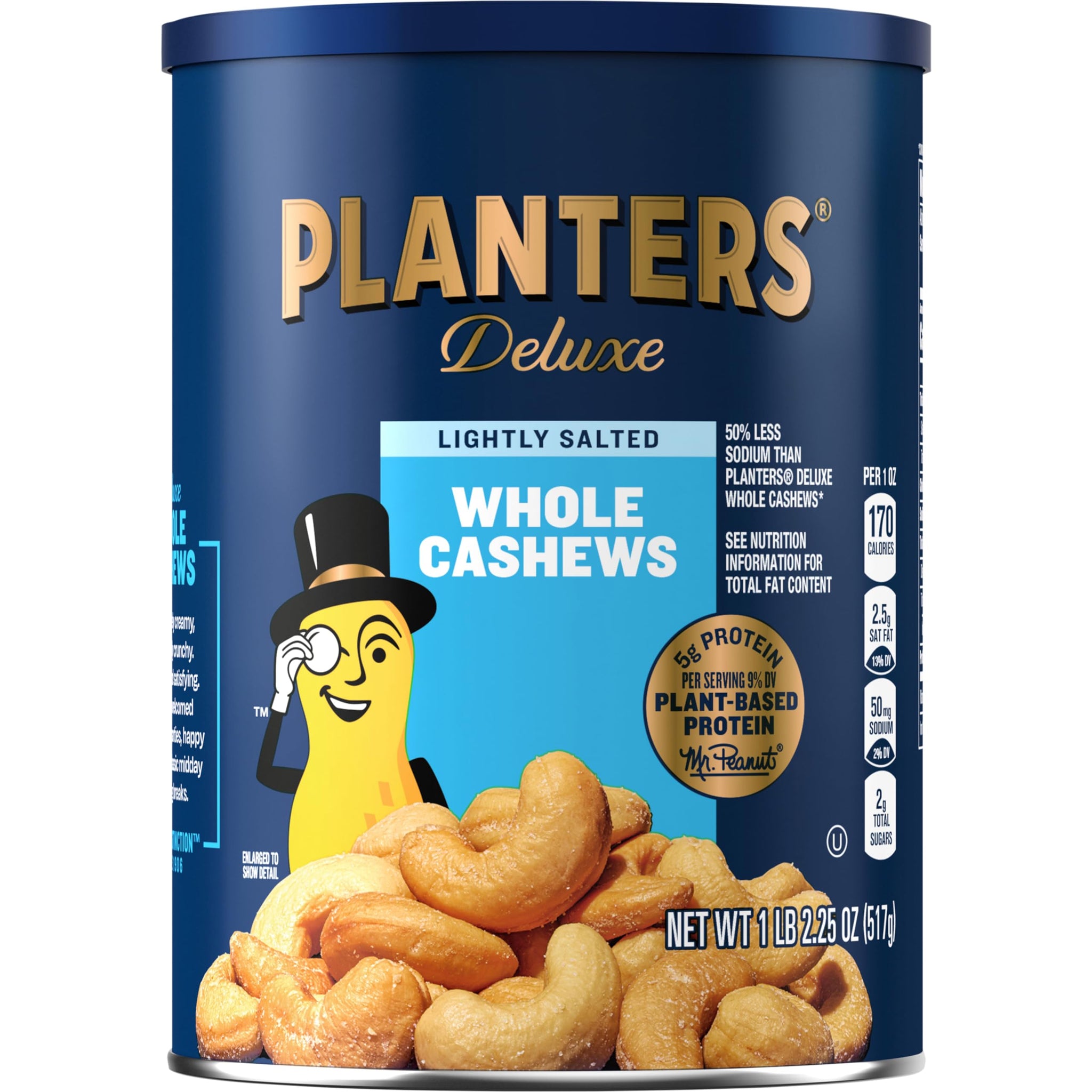 PLANTERS Deluxe Lightly Salted Cashews, Party Snacks, Plant-Based Protein, Quick Snack for Adults, After School Snack, Flavored with Sea Salt, Kosher