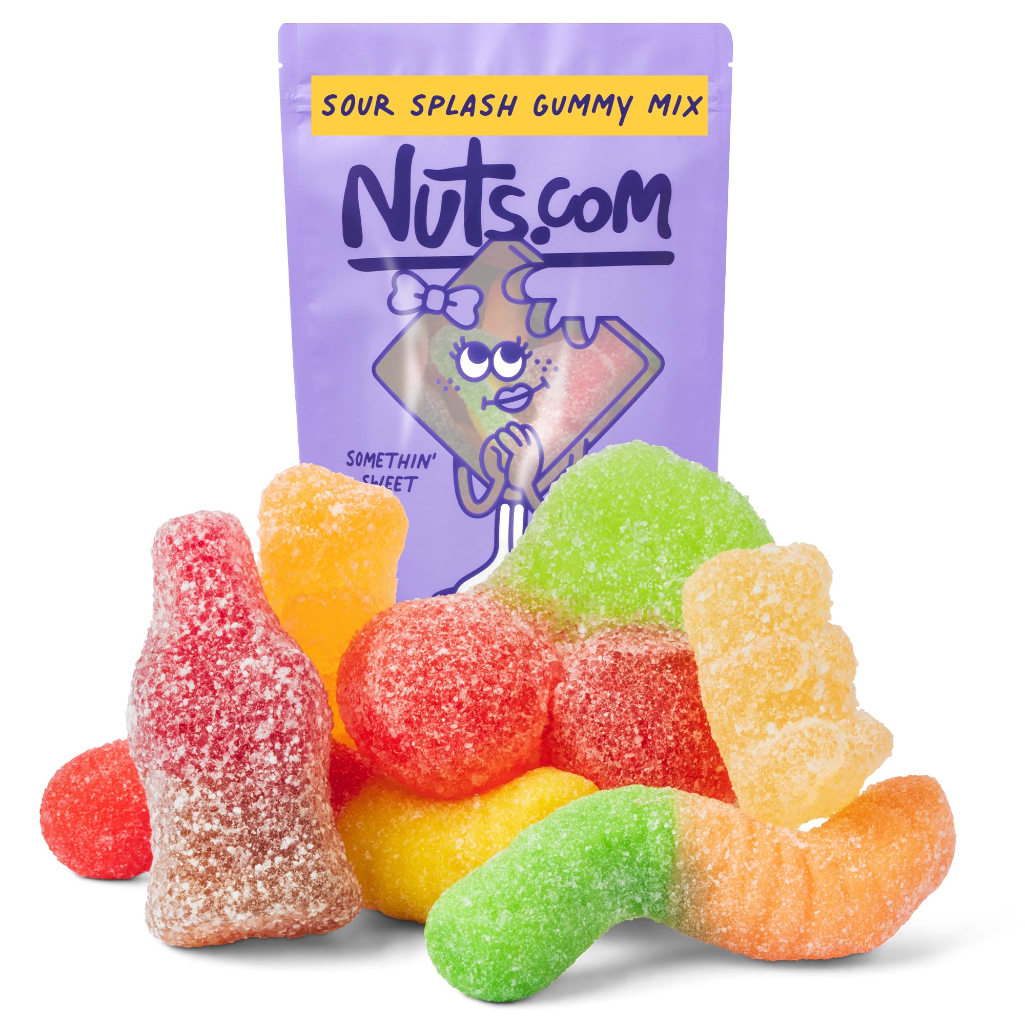 Nuts com Sour Splash Gummy Mix - Assorted Sour Gummy Candy Mix with Bears, Cherry Cola Bottles, Mini Neon Worms & Twin Cherries - Tangy Sweet & Sour