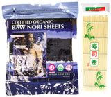 Raw Organic Nori Sheets 50 qty Pack + Free Sushi Roller Mat! - Certified Vegan, Raw, Kosher Sushi Wrap Papers - Premium Unheated, Un Cooked