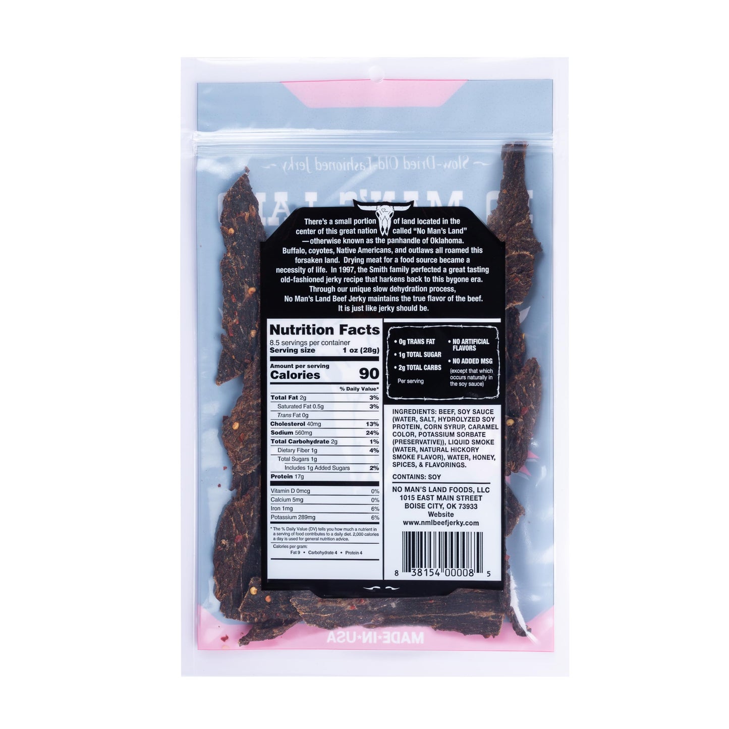 No Mans Land Premium Beef Jerky | 17G High Protein, Low Carb, Low Calorie Beef Snack | Slow-Dried, Smoked & Seasoned Jerky Strips | HOT 8.5oz Bag