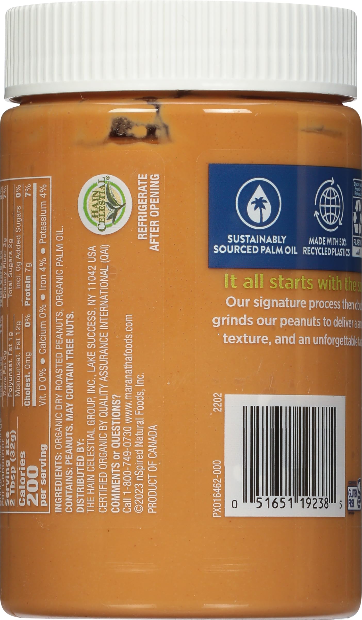 MaraNatha Organic Creamy Peanut Butter Spread, No Stir, Natural, No Sugar or Salt Added, Gluten Free, 16 Ounce Jar